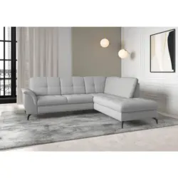 Ecksofa Zora E in Flachgewebe Hellgrau 244/212 cm
