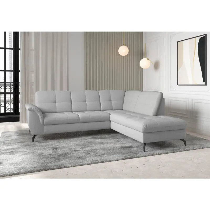 Ecksofa Zora E in Flachgewebe Hellgrau 244/212 cm