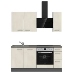 K&uuml;chenleerblock 180 cm in Wei&szlig;, Schieferfarben