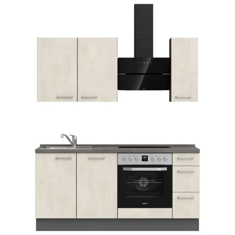 K&uuml;chenleerblock 180 cm in Wei&szlig;, Schieferfarben