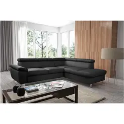 Ecksofa in Lederlook Echtleder Schwarz 248/208 cm