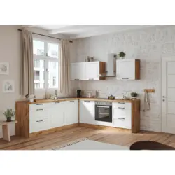 Eckk&uuml;che 240/240 cm in Wei&szlig;, Eiche Wotan