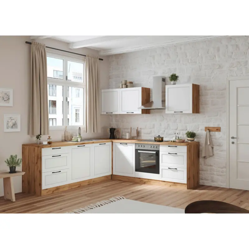 Eckk&uuml;che 240/240 cm in Wei&szlig;, Eiche Wotan