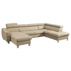 Wohnlandschaft in Lederlook Echtleder Beige