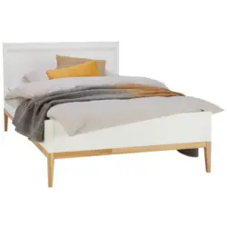 Bett 140/200 cm in Wei&szlig;, Eichefarben