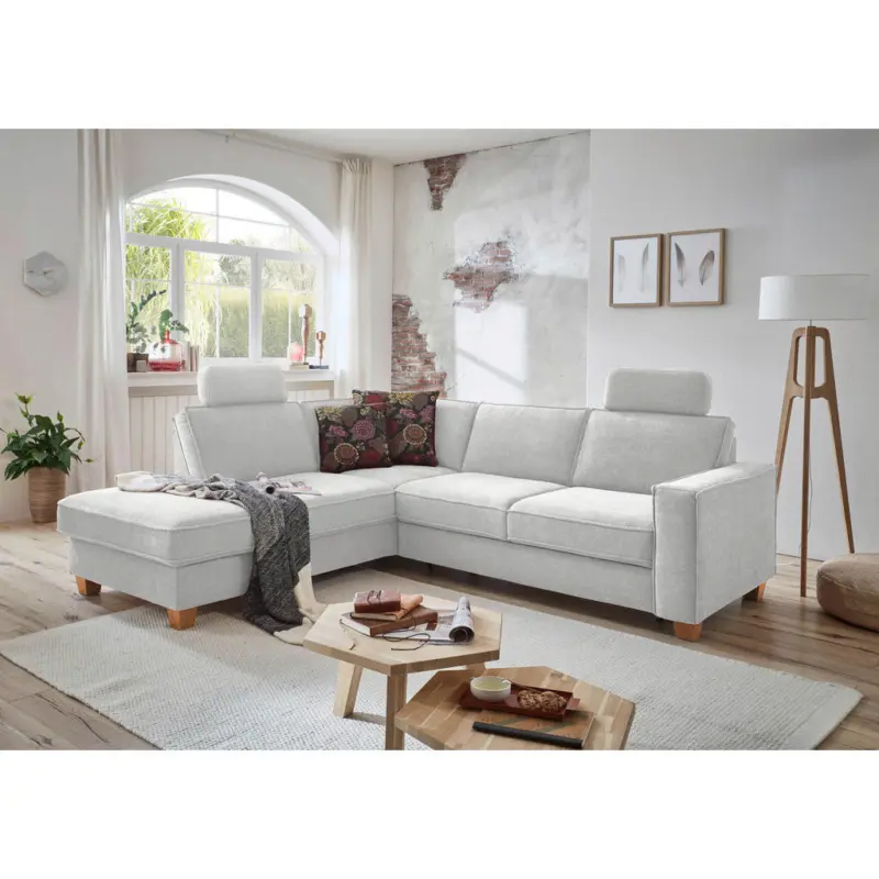 Ecksofa in Flachgewebe Silberfarben 213/236 cm