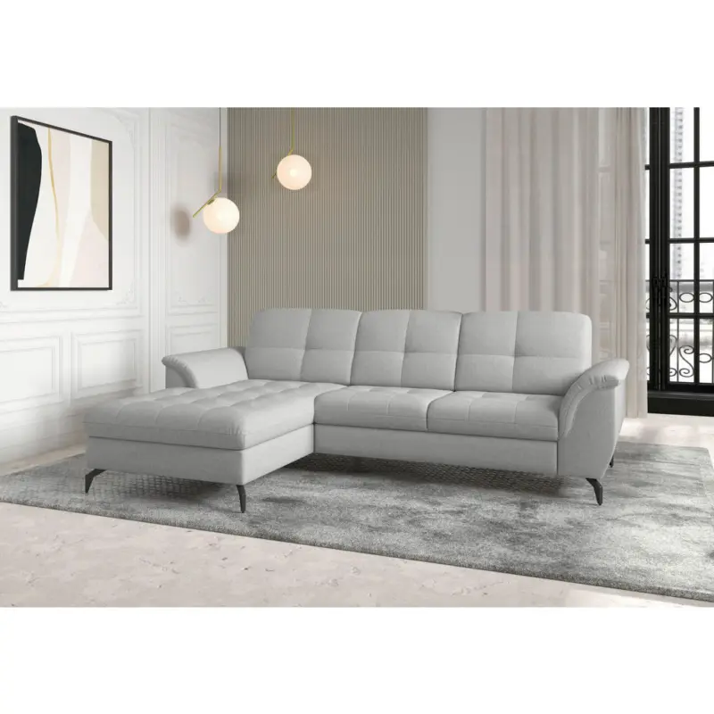 Ecksofa Zora E in Flachgewebe Hellgrau 164/262 cm