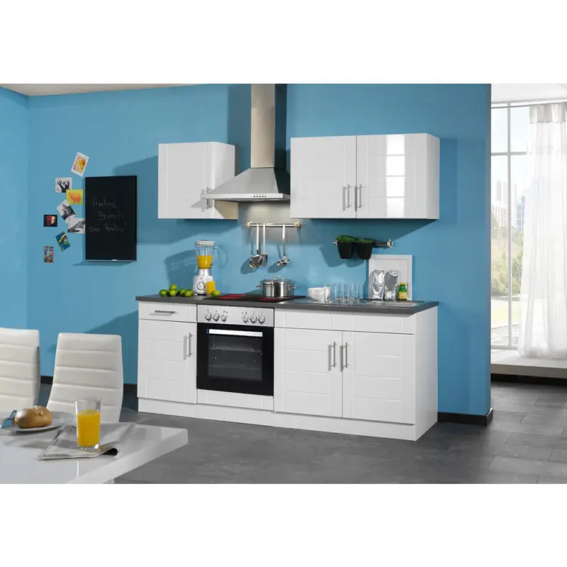 K&uuml;chenleerblock 210 cm in Wei&szlig; Hochglanz