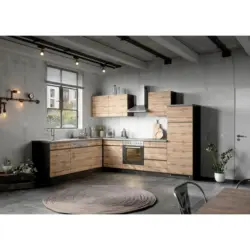 Eckk&uuml;che 240/300 cm in Graphitfarben, Eiche Wotan