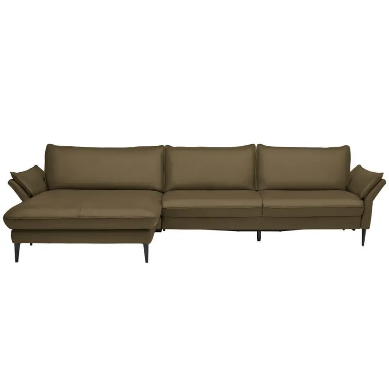 Ecksofa Valdera in Echtleder Olivgr&uuml;n 172/334 cm