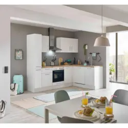 Eckk&uuml;che 250/175 cm in Wei&szlig;, Eiche Artisan