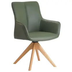 Armlehnstuhl in Holz, Metall, Leder Gr&uuml;n