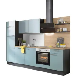 K&uuml;chenblock 290 cm in Graphitfarben, Eichefarben, Hellgr&uuml;n