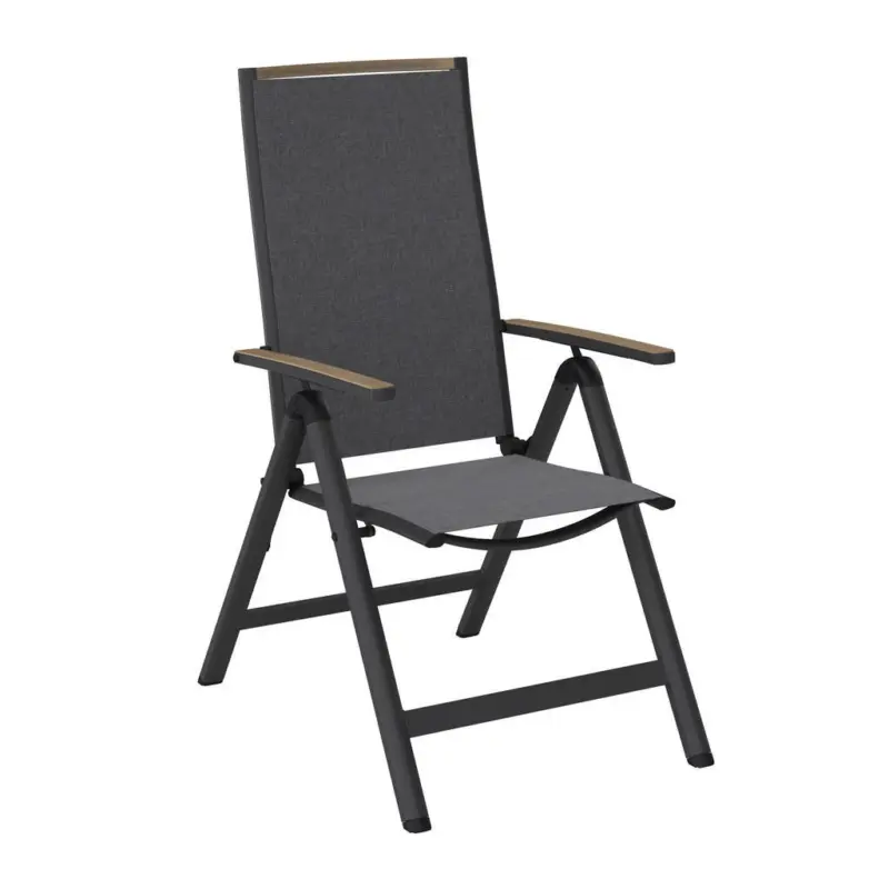 Gartenklappsessel in Metall, Textil Grau, Naturfarben