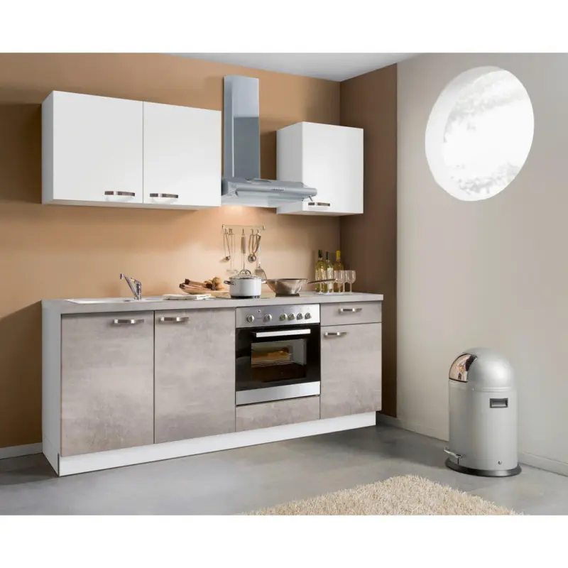 K&uuml;chenblock 200 cm in Wei&szlig;, Hellgrau