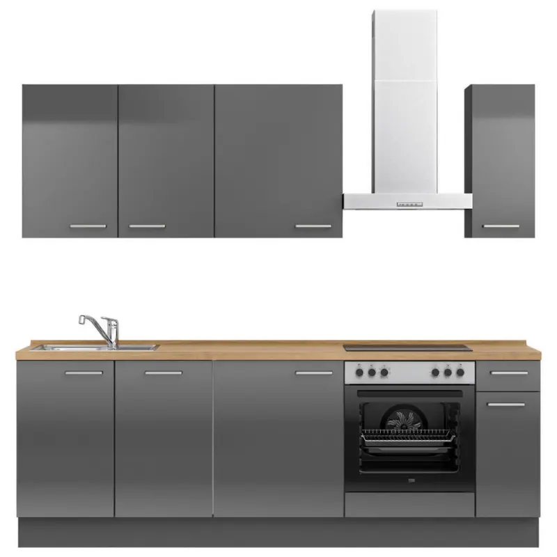 K&uuml;chenblock 240 cm in Eichefarben, Schieferfarben