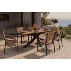 Gartentisch Metall, Kunststoff Naturfarben, Dunkelgrau oval