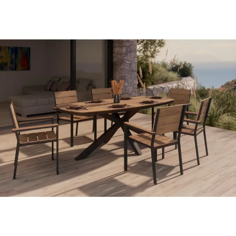 Gartentisch Metall, Kunststoff Naturfarben, Dunkelgrau oval