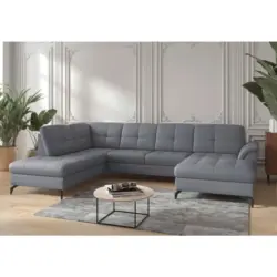 Wohnlandschaft Zora E in Echtleder Graublau