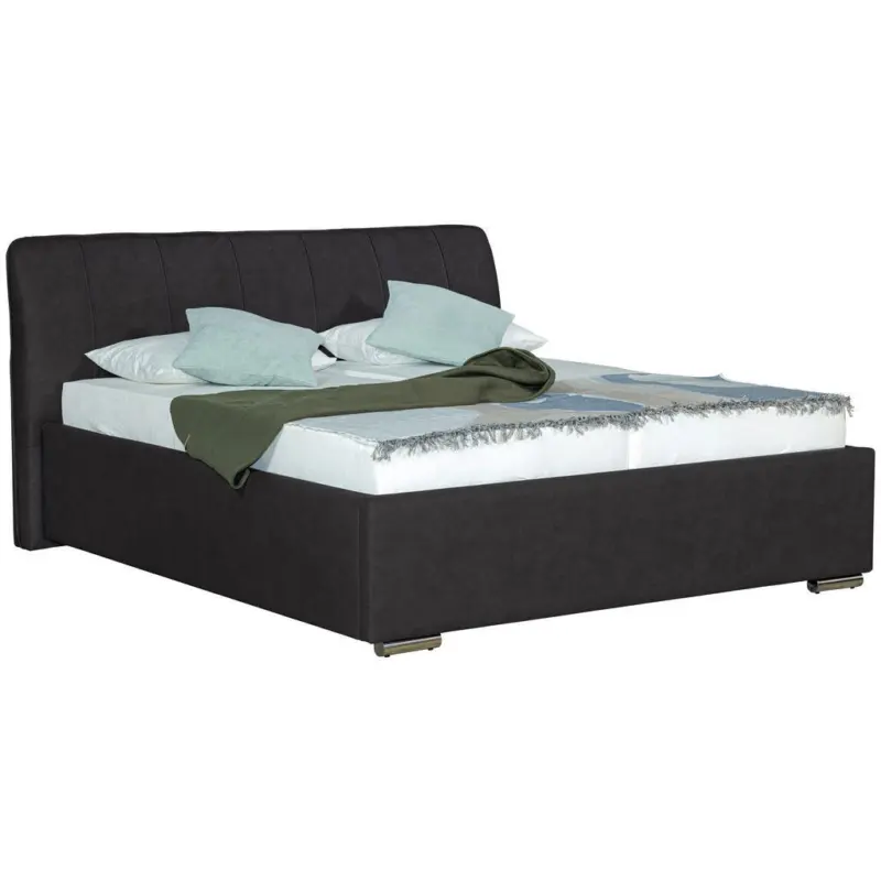 Polsterbett gepolstertes Kopfteil, Lattenrost, Bettkasten Schwarz 180/200 cm