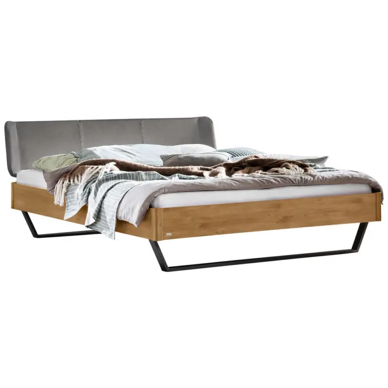Bett 160/200 cm in Anthrazit, Dunkelgrau, Wildeiche