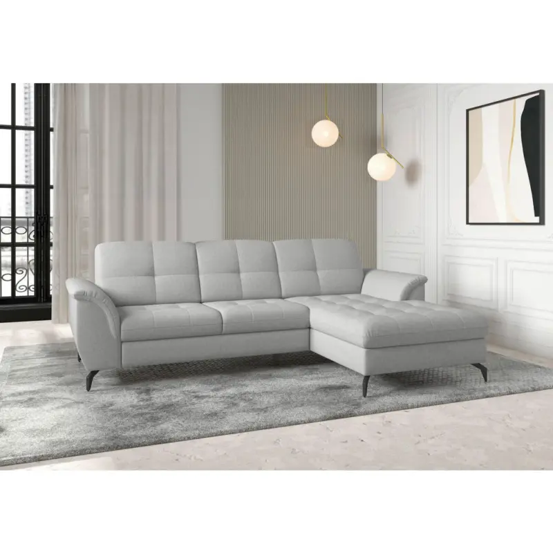 Ecksofa Zora E in Flachgewebe Hellgrau 262/164 cm