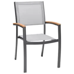 Stapelsessel in Holz, Metall, Textil Grau, Hellgrau, Teakfarben