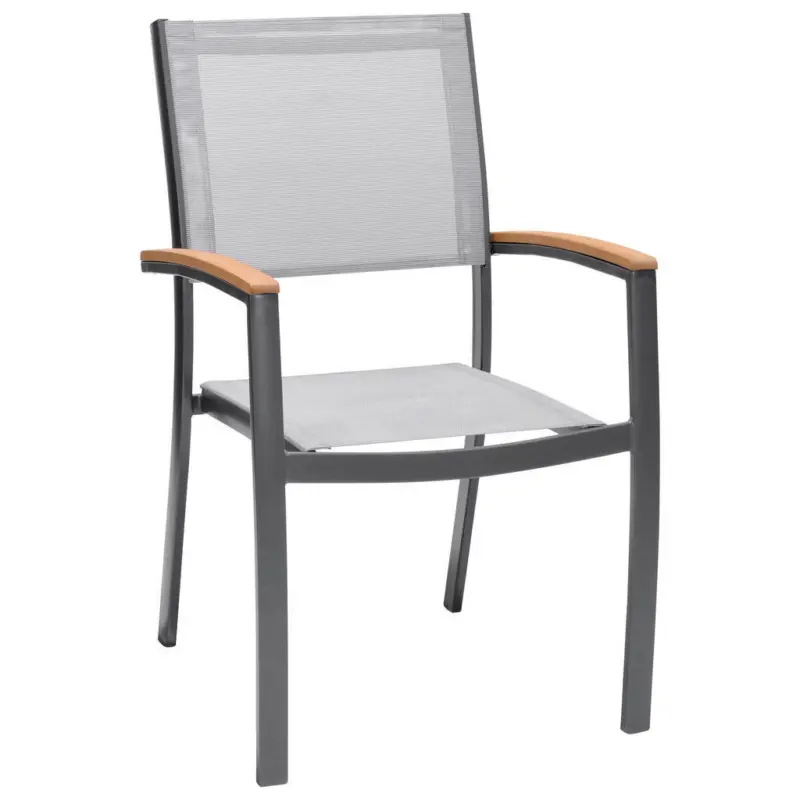 Stapelsessel in Holz, Metall, Textil Grau, Hellgrau, Teakfarben