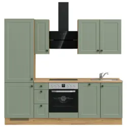 K&uuml;chenblock 240 cm in Eichefarben, Schilfgr&uuml;n