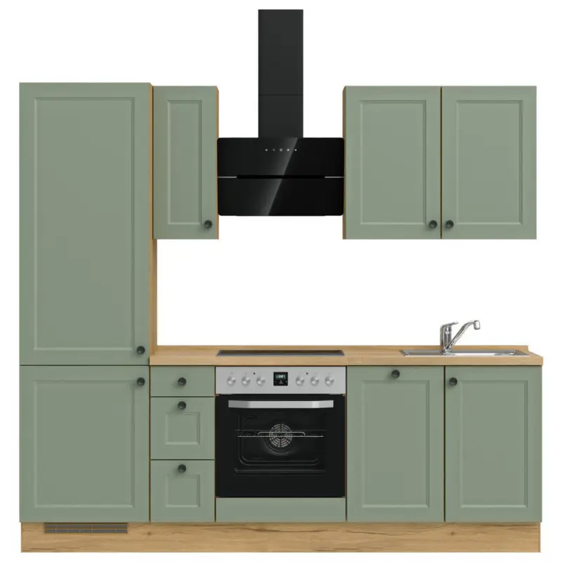 K&uuml;chenblock 240 cm in Eichefarben, Schilfgr&uuml;n