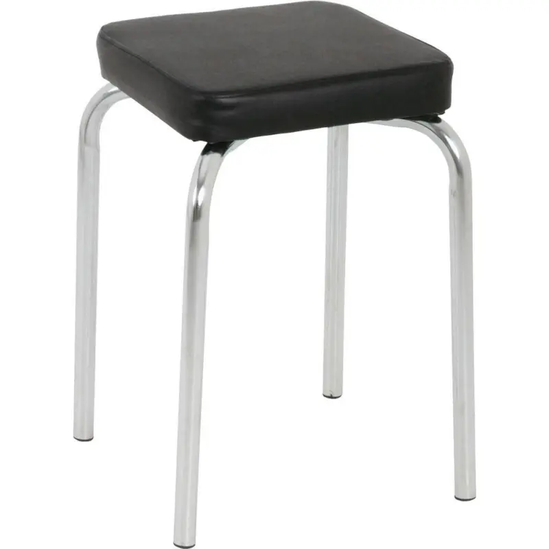 Stapelhocker in Metall, Textil Schwarz, Chromfarben