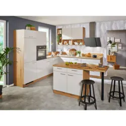 Eckk&uuml;che 245/275 cm in Eichefarben, Hellgrau