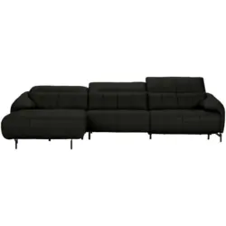 Ecksofa in Echtleder Schwarz 165/313 cm