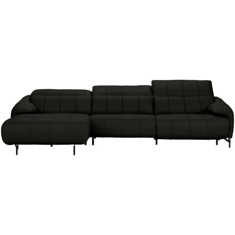 Ecksofa in Echtleder Schwarz 165/313 cm