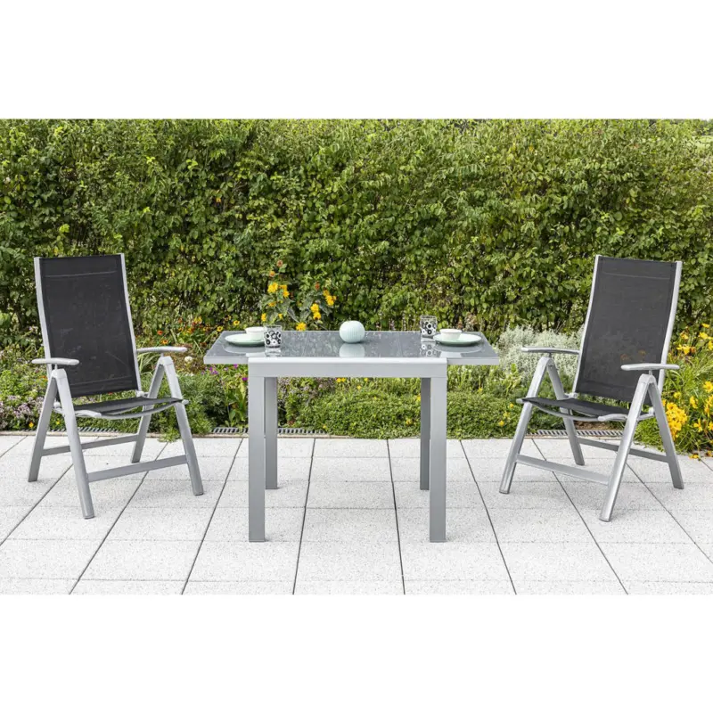 Gartenklappsessel-Set in Metall, Textil Schwarz