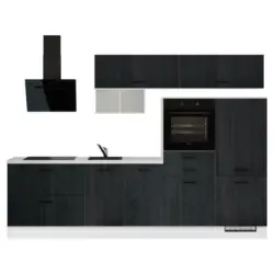 K&uuml;chenleerblock 300 cm in Schwarz, Eiche dunkel