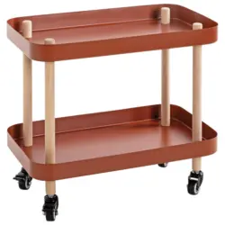 Servierwagen in Naturfarben, Rot, Buchefarben