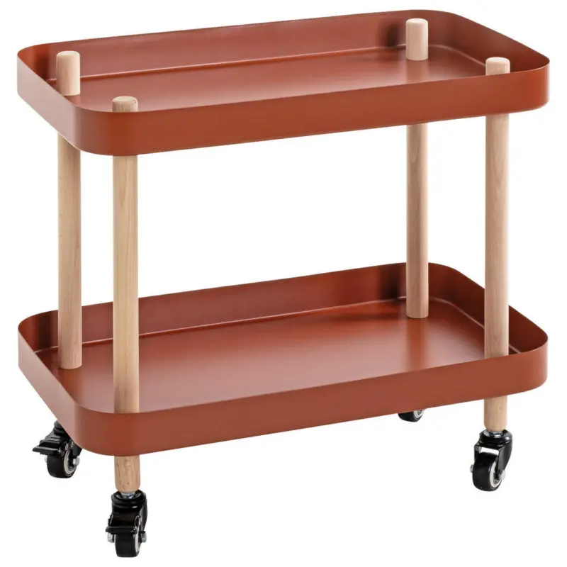 Servierwagen in Naturfarben, Rot, Buchefarben