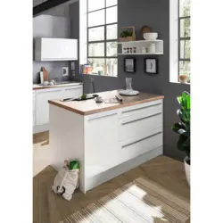 K&uuml;cheninsel 145 cm in Wei&szlig;, Wei&szlig; Hochglanz