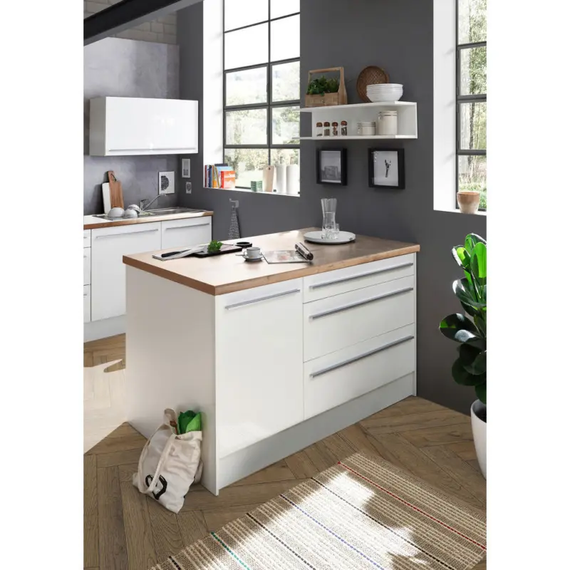 K&uuml;cheninsel 145 cm in Wei&szlig;, Wei&szlig; Hochglanz