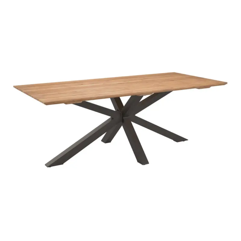 Gartentisch Metall Dunkelgrau, Teakfarben rechteckig