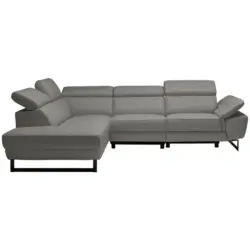 Ecksofa in Echtleder Grau 225/281 cm