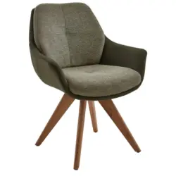Armlehnstuhl in Holz, Textil Gr&uuml;n, Eichefarben