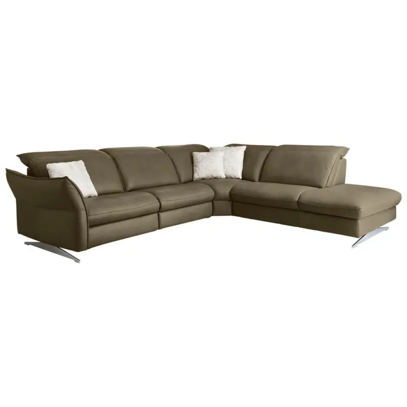 Ecksofa Valdera in Echtleder Mokka 292/258 cm