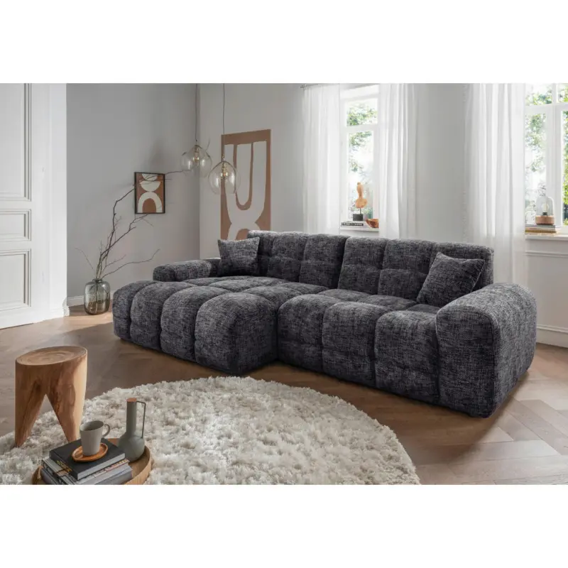 Ecksofa Bosco in Struktur Schwarz 152/301 cm
