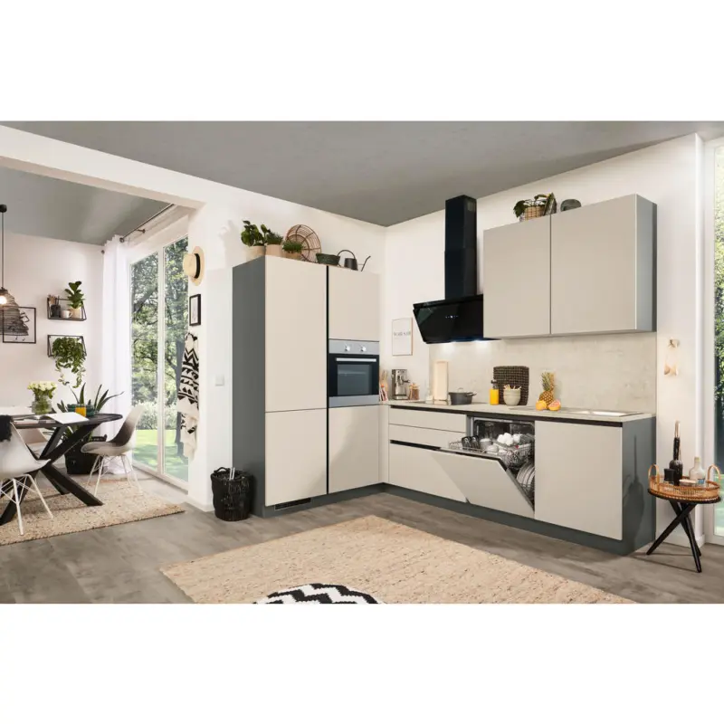 Eckk&uuml;che 183/276 cm in Anthrazit, Creme