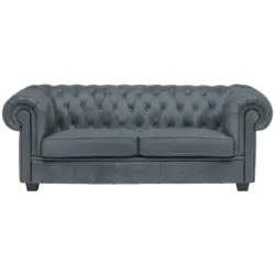 Chesterfield-Sofa in Lederlook Graublau