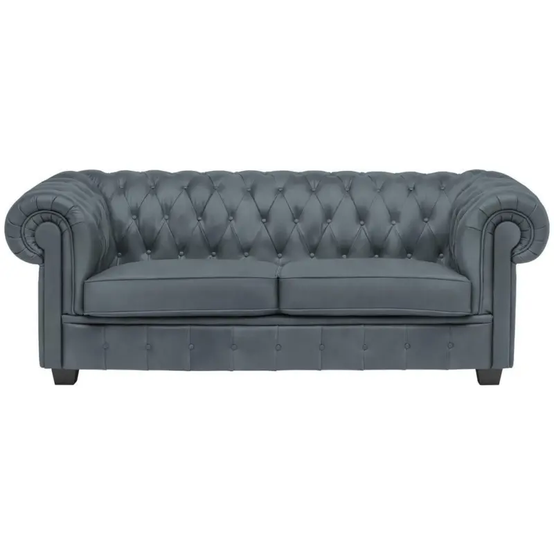 Chesterfield-Sofa in Lederlook Graublau