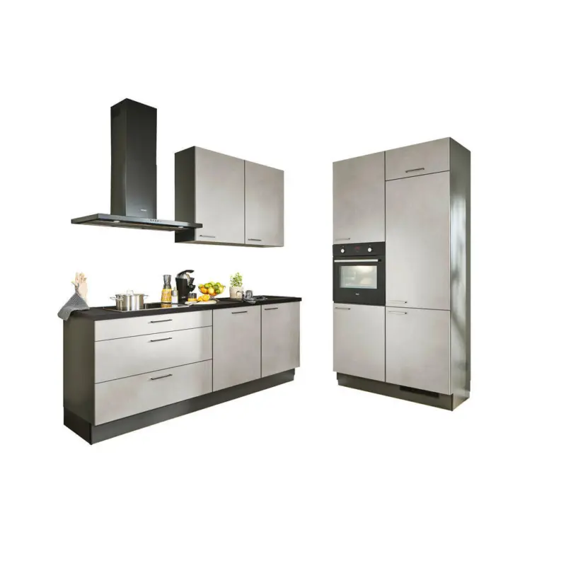 Eckk&uuml;che 220/120 cm in Graphitfarben, Schwarz, Sandfarben