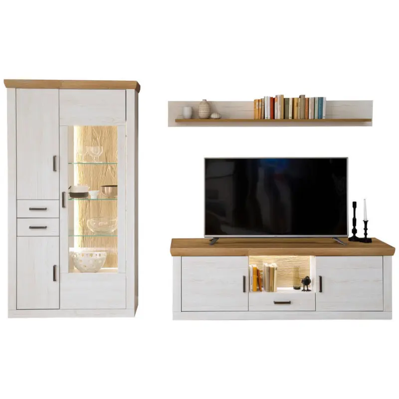 Wohnwand in Eichefarben, Pinienfarben 297/205/50 cm